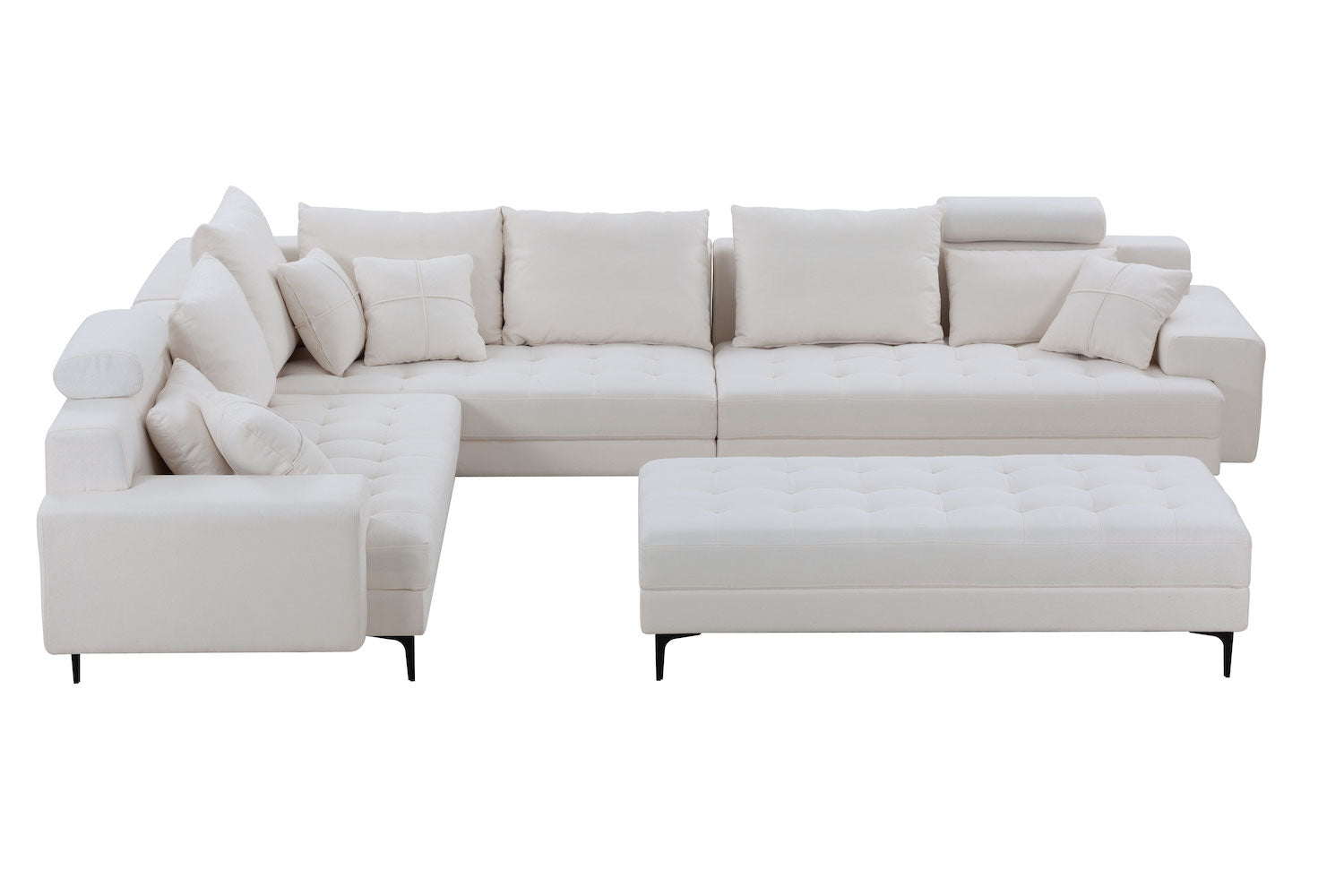 Justone Interior 144" Modern Reversible Sectional Sofa in Off White Linen