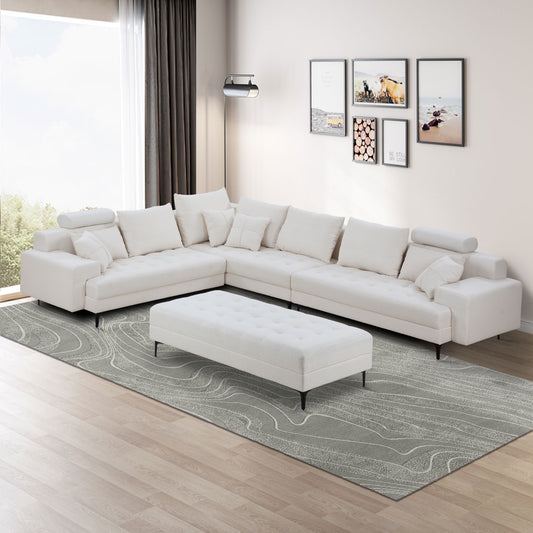 Justone Interior 144" Modern Reversible Sectional Sofa in Off White Linen