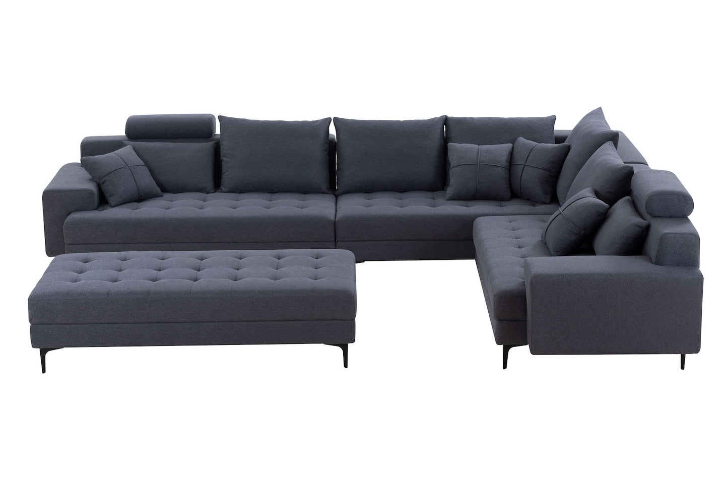Justone Interior 144" Modern Reversible Sectional Sofa in Dark Gray Linen