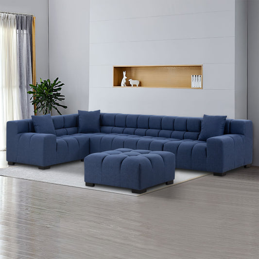 Justone Interior Modern Oversize Sectional & Ottoman Set - Blue