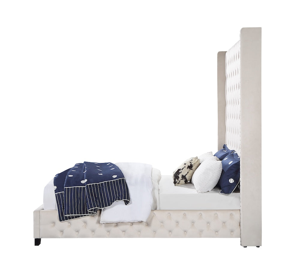 ACME Fabrice King Bed with 84" Headboard - Beige