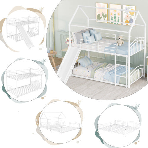 Lucky Furniture Playhouse Design Twin Over Twin Metal Bunk Bed - White