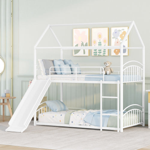 Lucky Furniture Playhouse Design Twin Over Twin Metal Bunk Bed - White