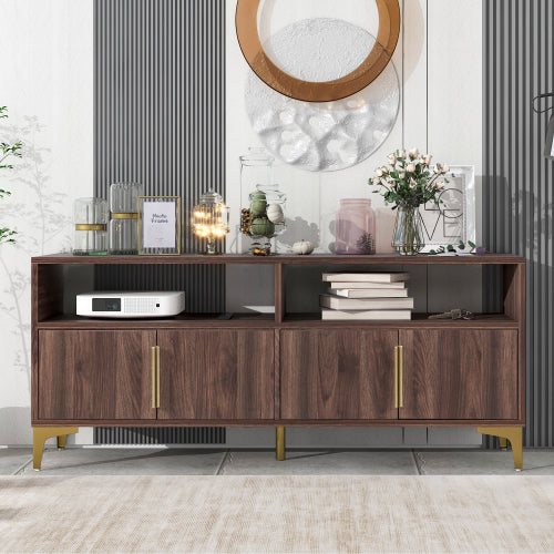 TREXM Modern Sideboard Cabinet with Gold Metal Legs - Brown