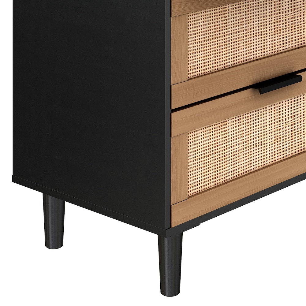 Cosyliving 6-Drawer Dresser with Rattan Drawer Fronts - Black & Oak