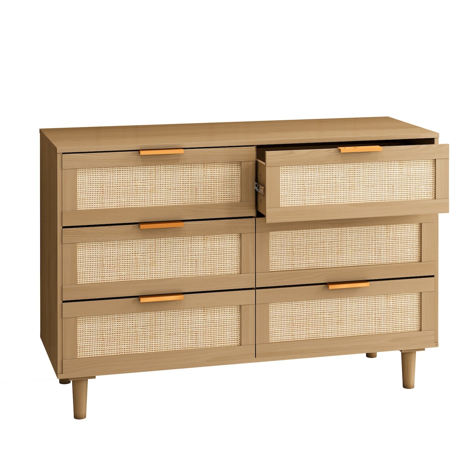 Cosyliving 6-Drawer Dresser with Rattan Drawer Fronts - Oak