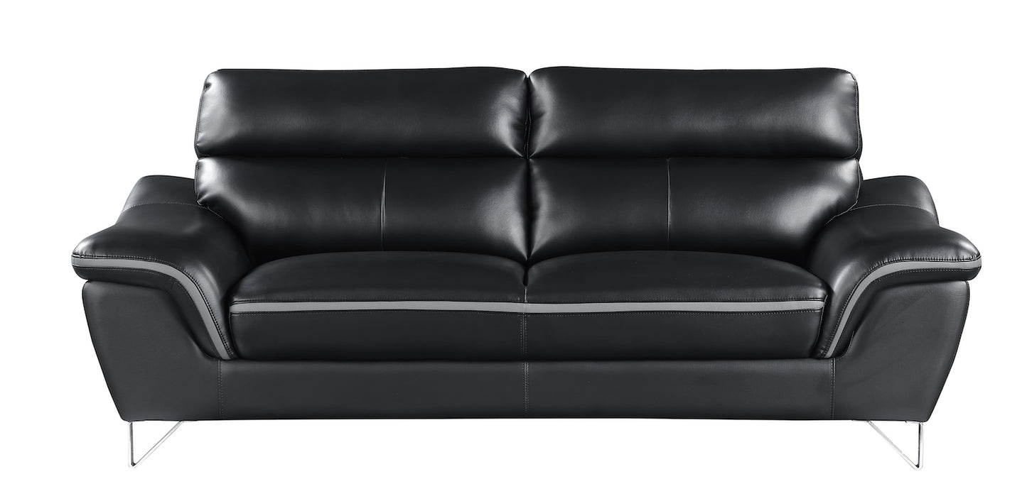 GU Furniture Modern Italian Leather Sofa - Black