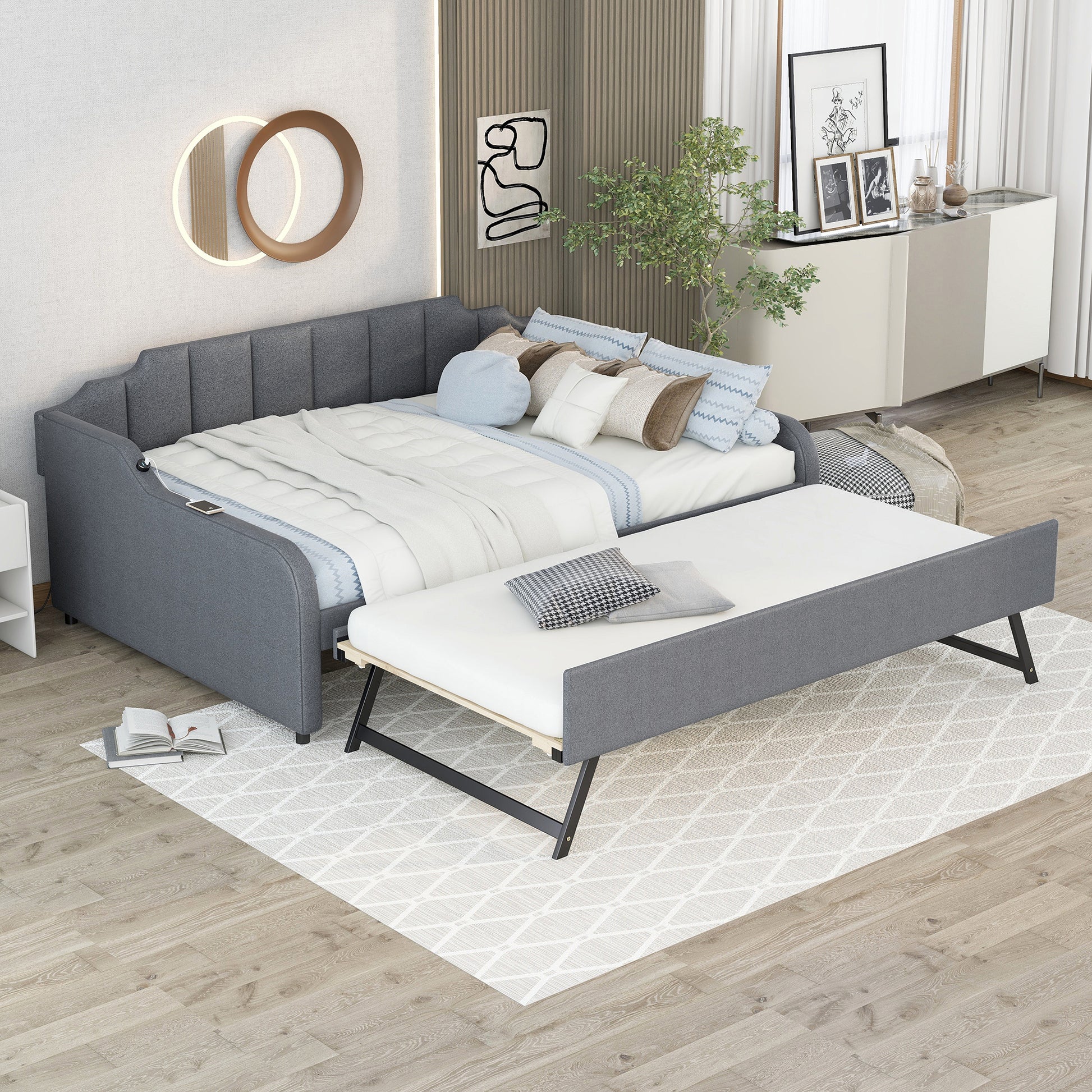 Mave Full Daybed & Pop-up Trundle Set - Gray
