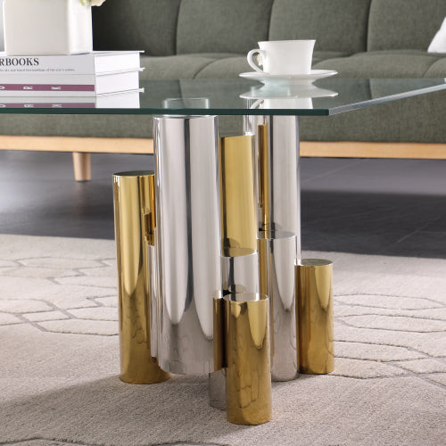 Woker Furniture Modern Elegant Stainless Steel Rectangle Glass Coffee Table
