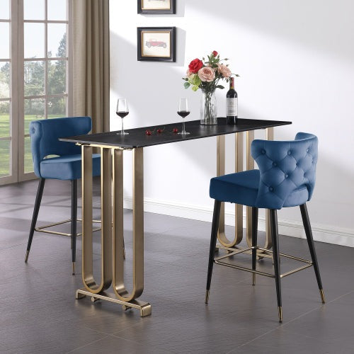 Woker Furniture Contemporary Velvet Fabric Gold Tipped Counter Height Stool - Blue