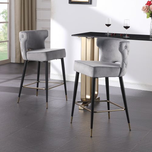 Woker Furniture Contemporary Velvet Fabric Gold Tipped Counter Height Stool - Gray