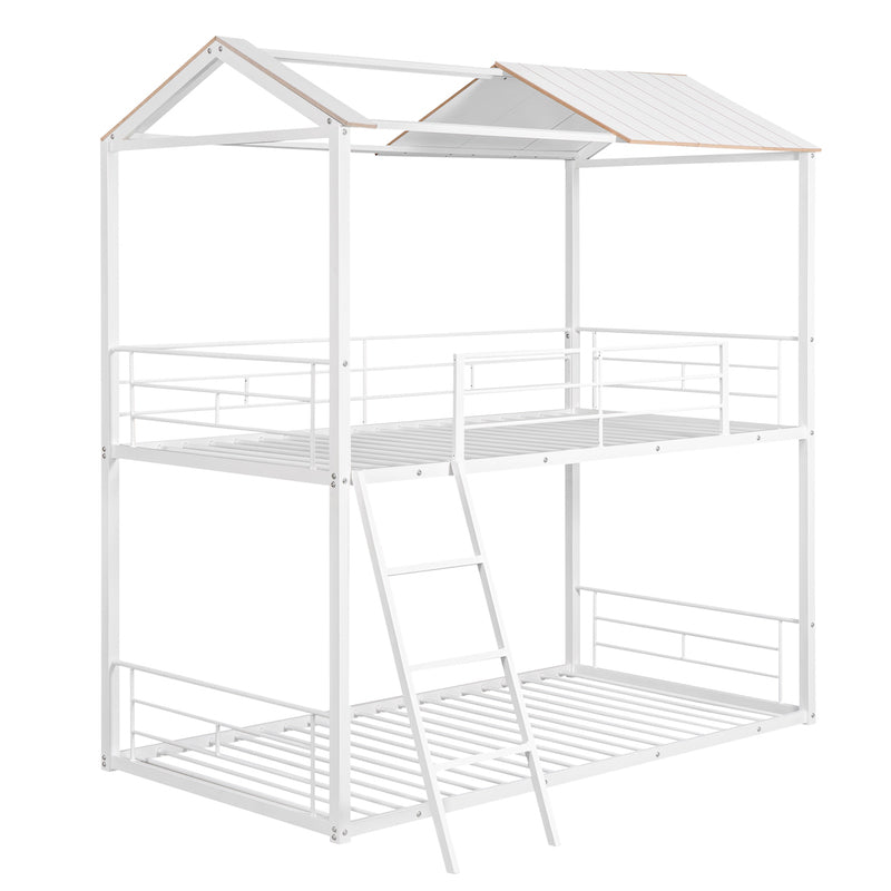 Lucky Twin over Twin Metal House Bunk Bed - White