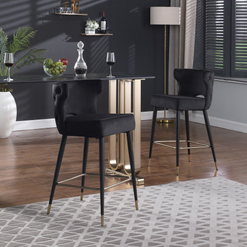 Woker Furniture Contemporary Velvet Fabric Gold Tipped Counter Height Stool - Black
