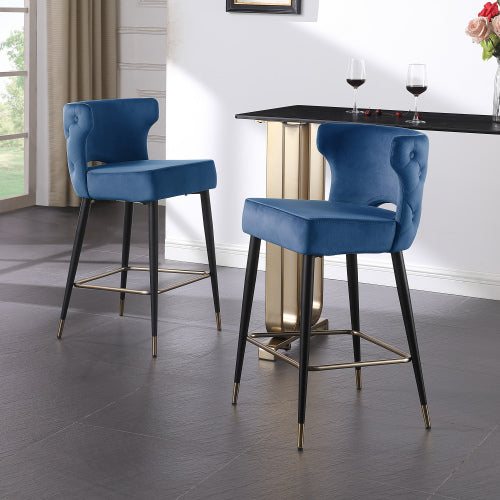 Woker Furniture Contemporary Velvet Fabric Gold Tipped Counter Height Stool - Blue