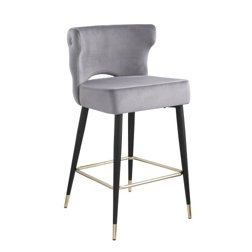 Woker Furniture Contemporary Velvet Fabric Gold Tipped Counter Height Stool - Gray