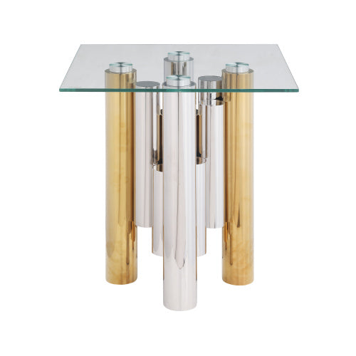 Woker Furniture Modern Elegant Stainless Steel Square Glass End Table