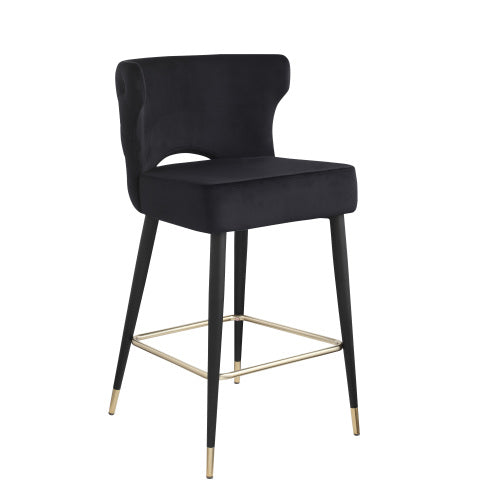 Woker Furniture Contemporary Velvet Fabric Gold Tipped Counter Height Stool - Black