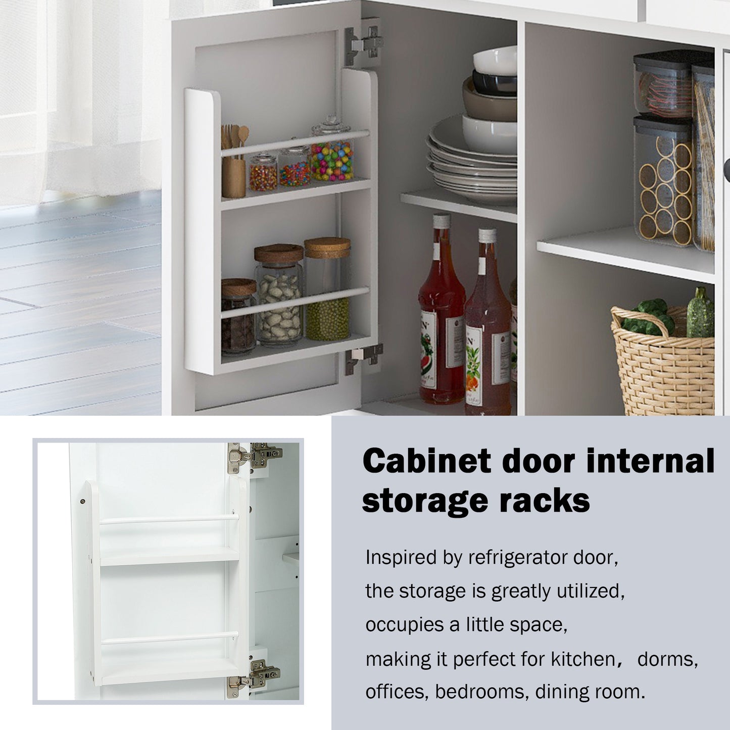 Kitchen Cart with Rubber Wood Drop-Leaf Countertop - White - detail view 4