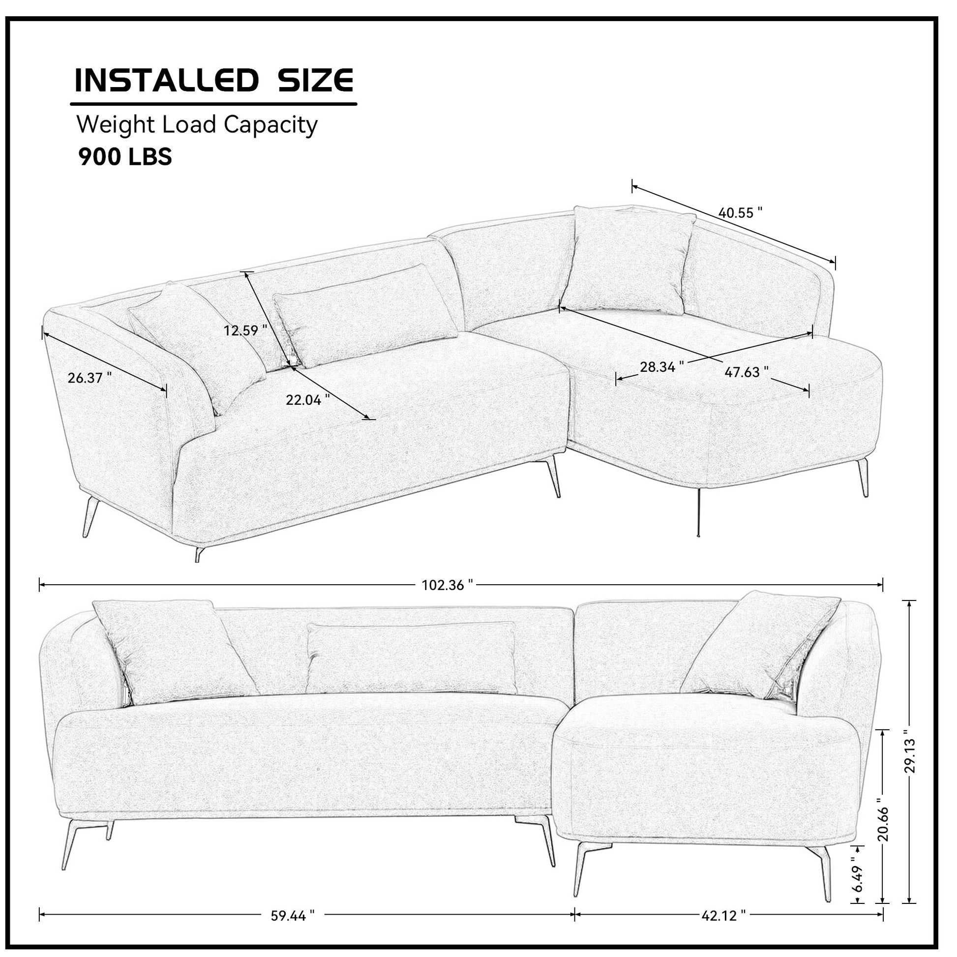 Justone Modern Upholstered Sectional - Light Gray
