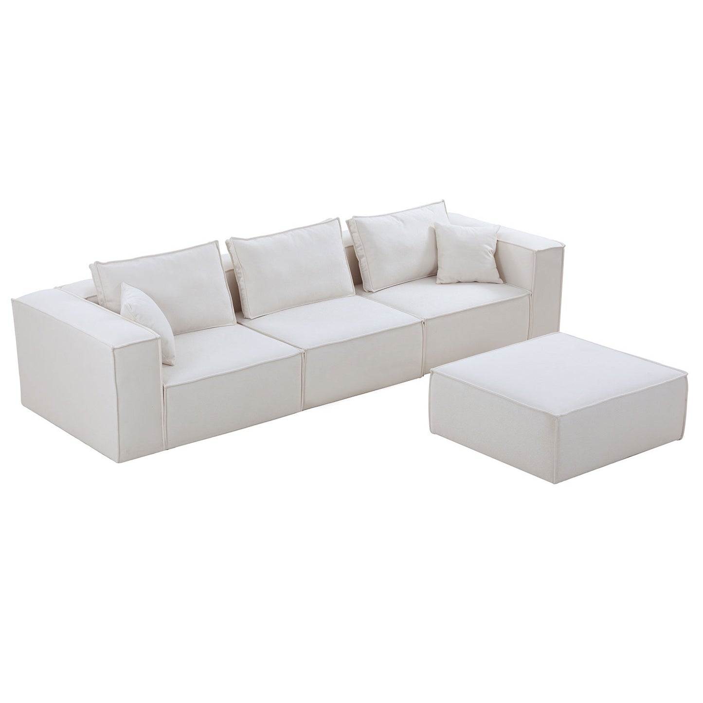 Justone Interior 4 Pc Modular Fabric Sectional Sofa - White