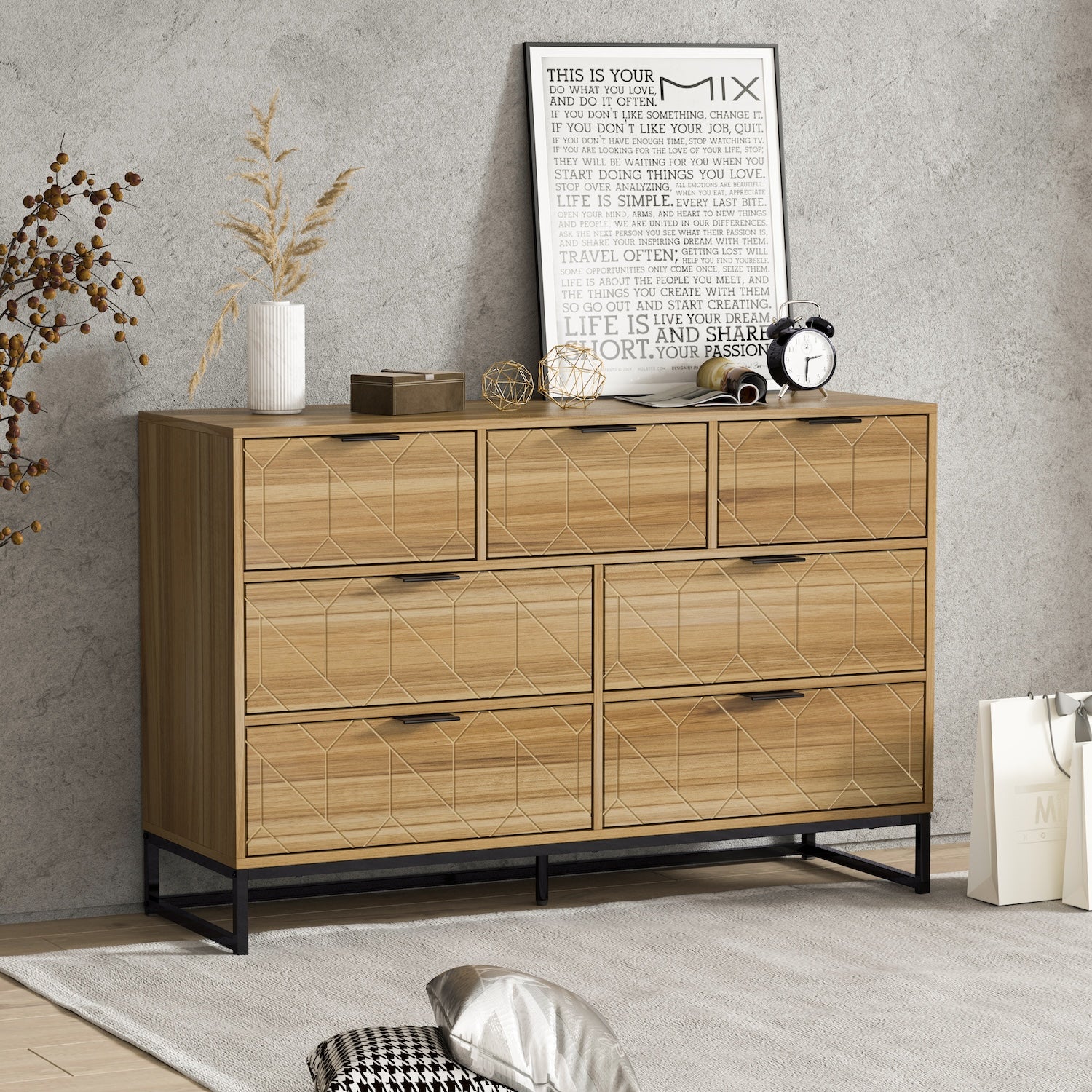 Seraph Modern 7-Drawer Dresser with Vintage Grain Design - Walnut
