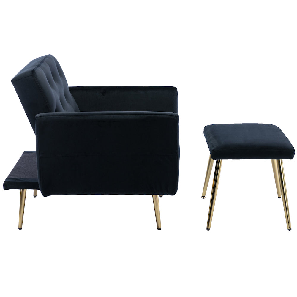 Kent Velvet Accent Chair & Ottoman with Rose Gold Legs - Black