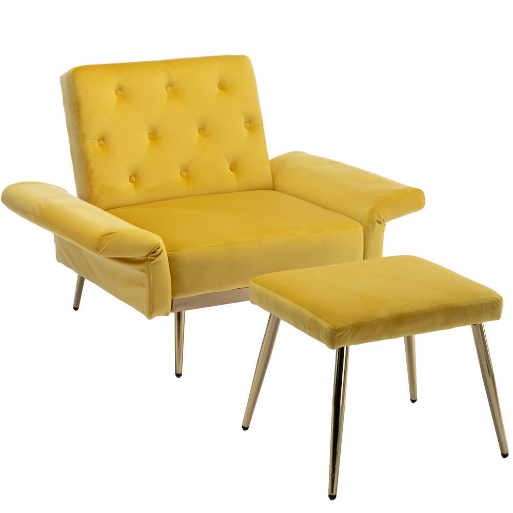 Kent Velvet Accent Chair & Ottoman with Rose Gold Legs - Mustard