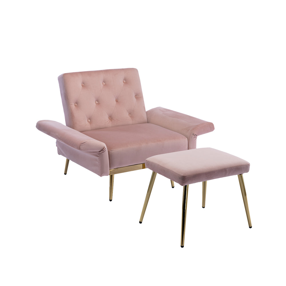 Kent Velvet Accent Chair & Ottoman with Rose Gold Legs - Pink