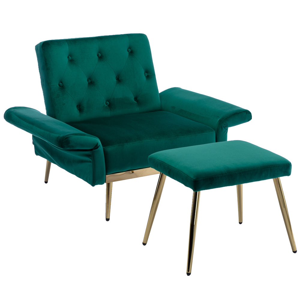 Kent Velvet Accent Chair & Ottoman with Rose Gold Legs - Emerald Green