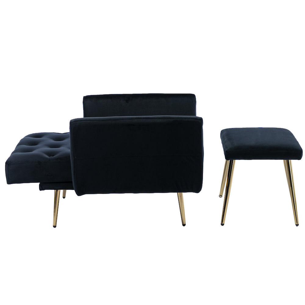 Kent Velvet Accent Chair & Ottoman with Rose Gold Legs - Black