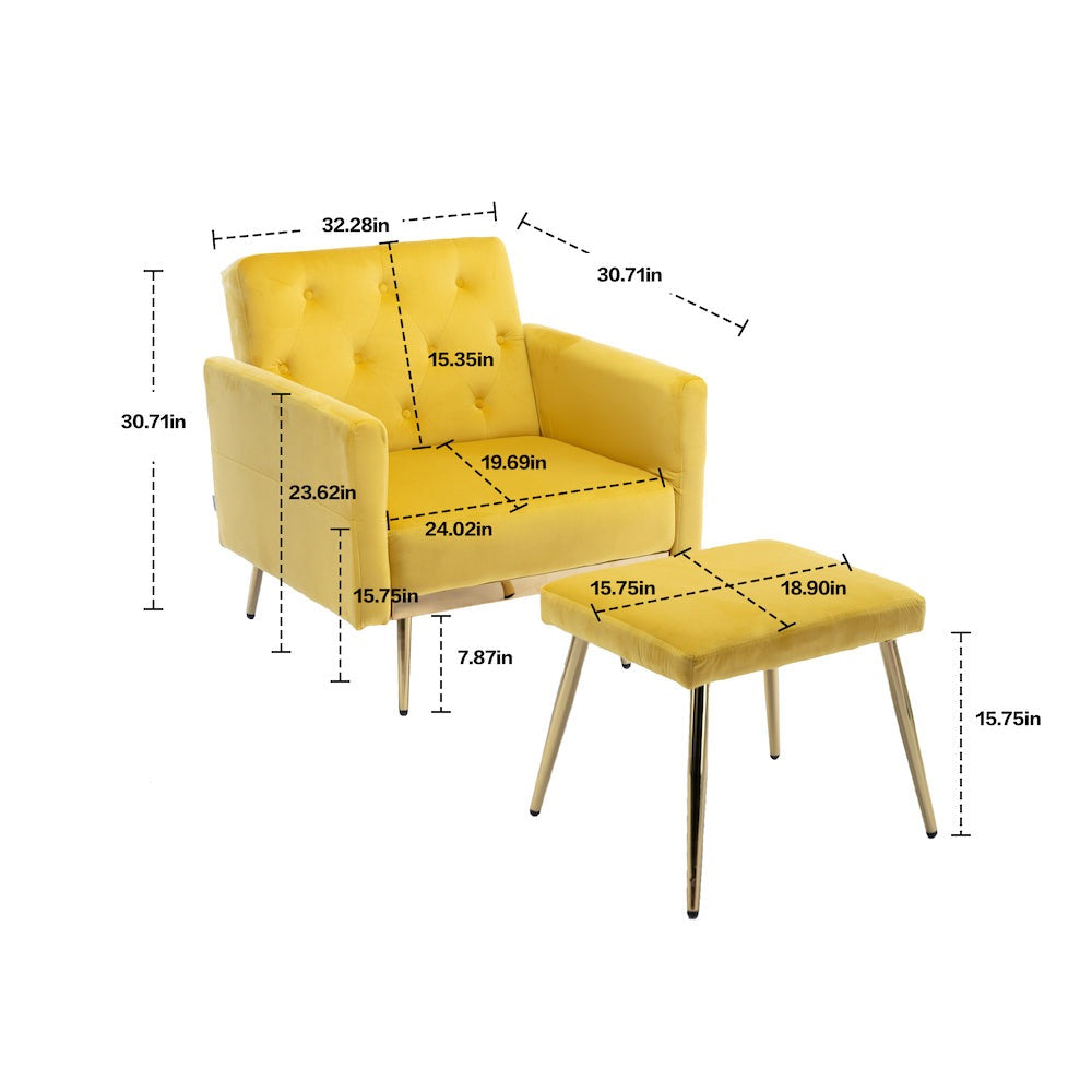 Kent Velvet Accent Chair & Ottoman with Rose Gold Legs - Mustard