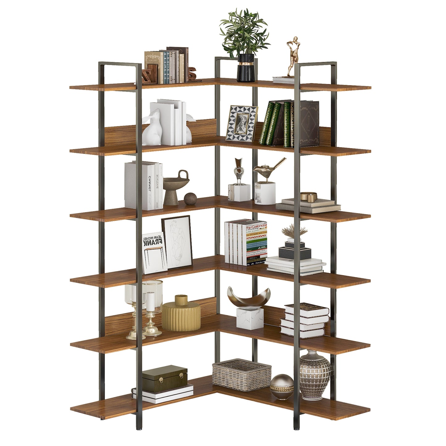 BY Furniture 75" Modern Corner Bookshelf - Black & Brown