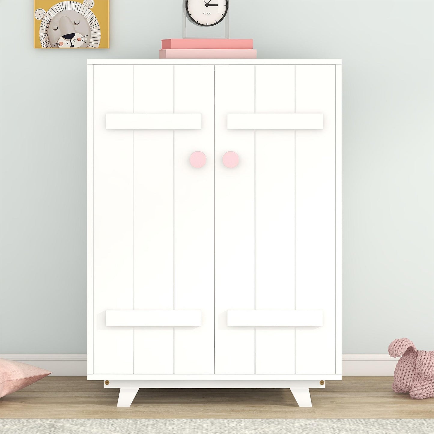 Homey Life Wooden Wardrobe - Pink & White