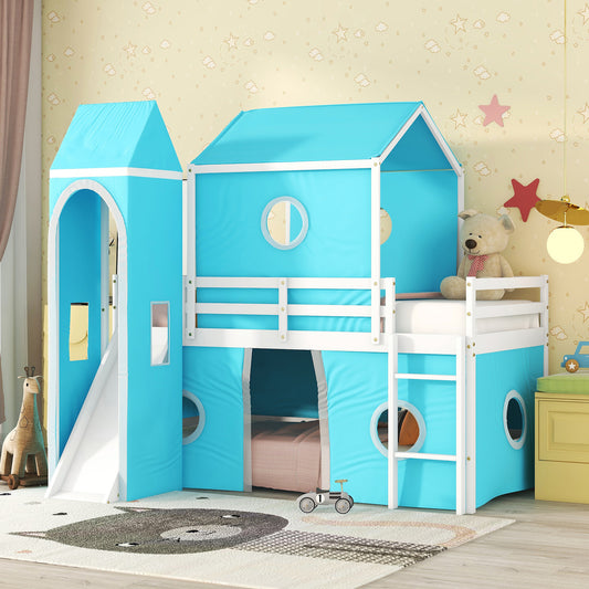 Lucky Twin Size Bunk Bed with Slide - Blue