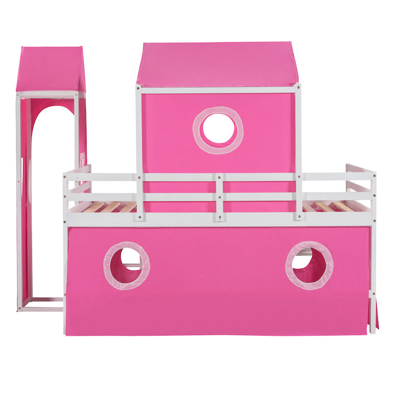 Lucky Twin Size Bunk Bed with Slide - Pink