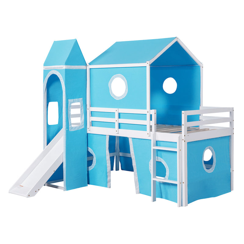 Lucky Twin Size Bunk Bed with Slide - Blue