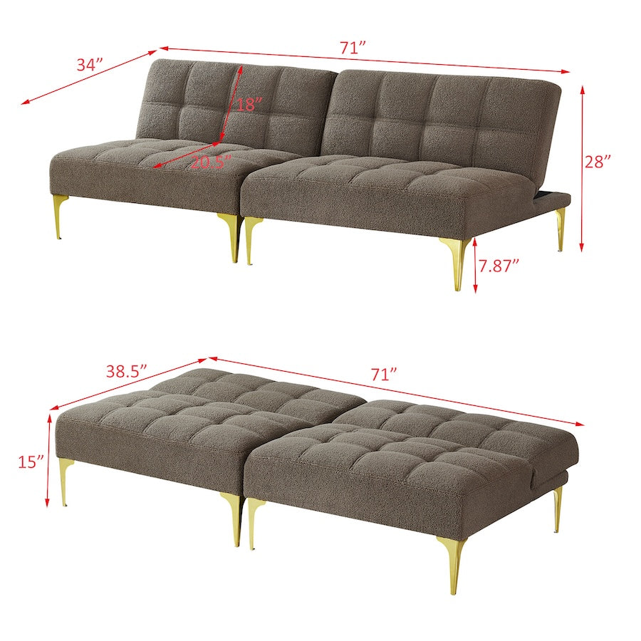 Evolve Split Back Sofa Bed with Gold Legs - Taupe Teddy Fabric