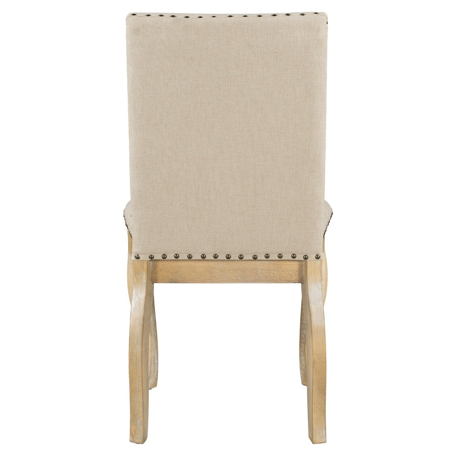 TREXM Set of 4 Dining chairs Wood Upholstered Fabric Dining Room Chairs with Nailhead Natural Wood Wash