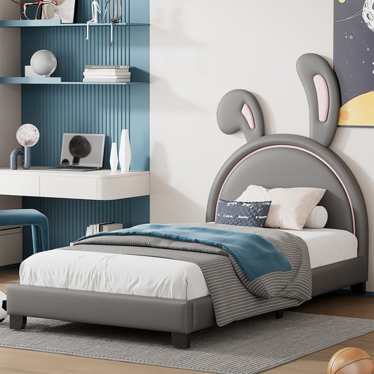 Lucky Furniture Twin Size Platform Bed with Rabbit Ears