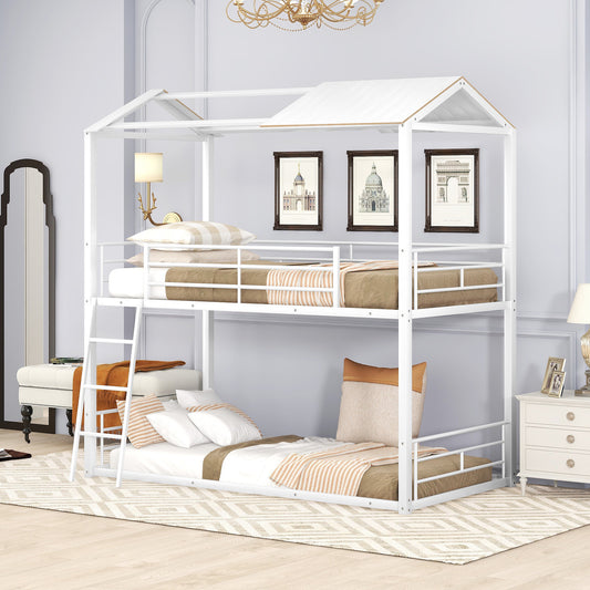 Lucky Twin over Twin Metal House Bunk Bed - White