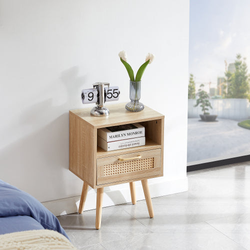 SYA Furniture Modern Minimalist Rattan Nightstand - Natural