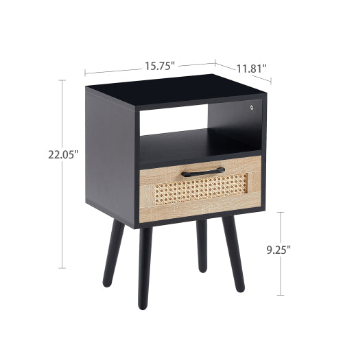 SYA Furniture Modern Minimalist Rattan Nightstand - Black
