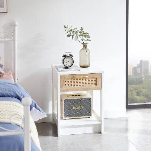 SYA Furniture Modern Minimalist Rattan End Table - White