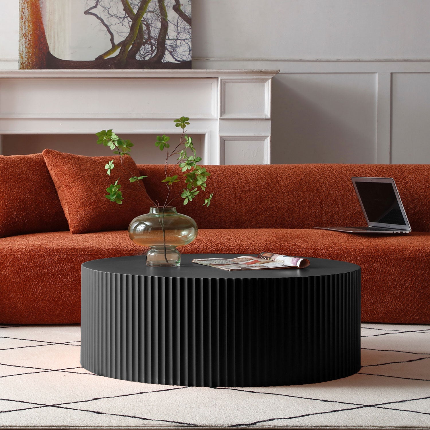 Justone Modern Round Relief Design Coffee Table - Black