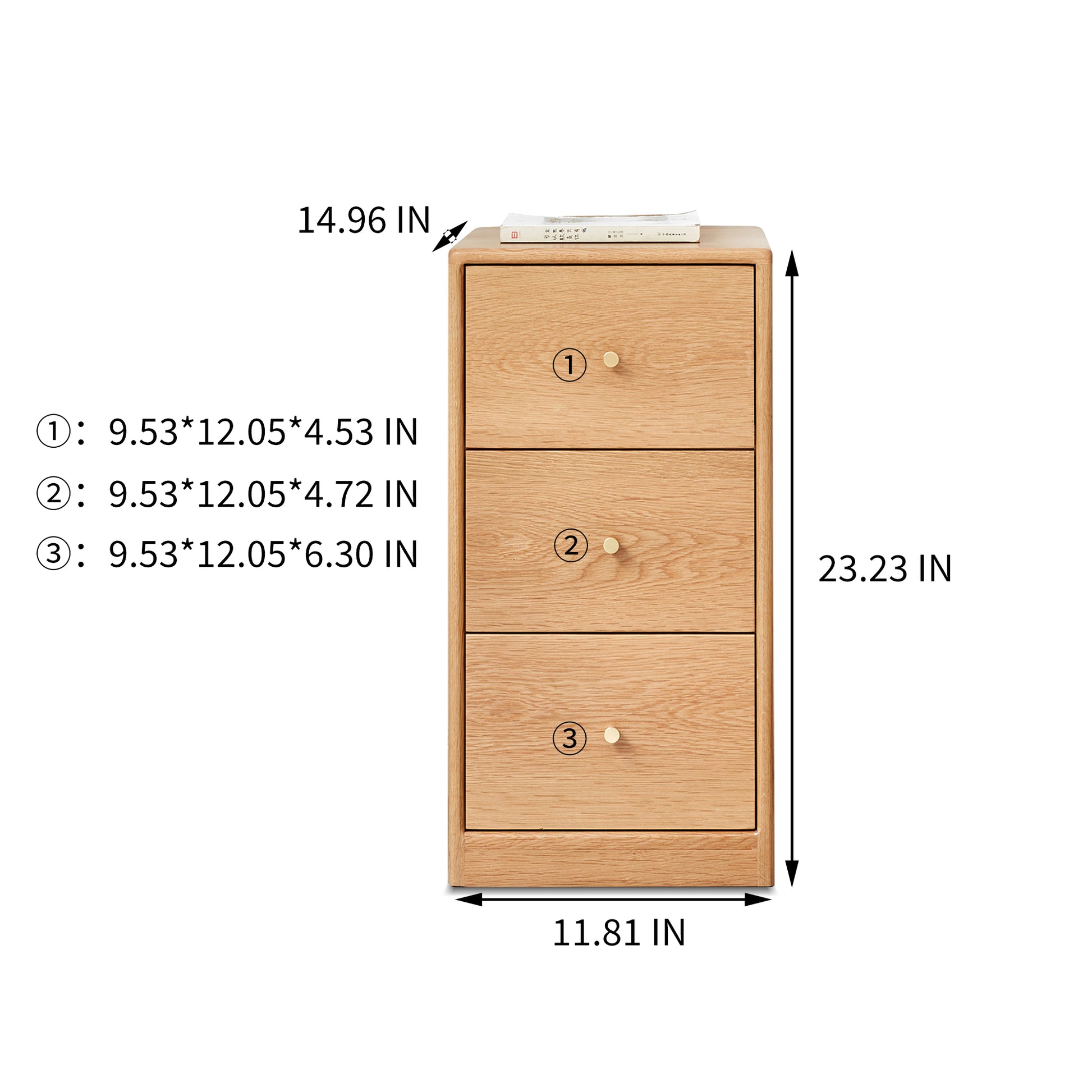 Yeswood Solid Oak 3-Drawer Cabinet