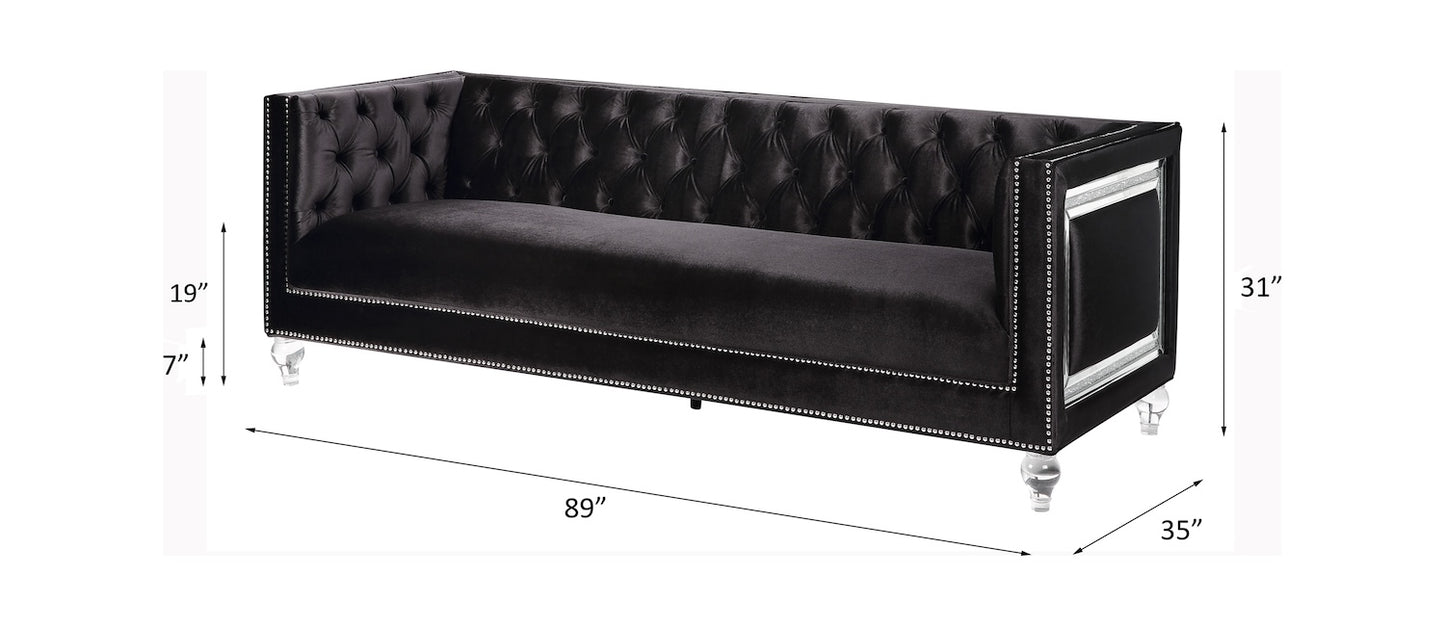 Heibero Button Tufted Black Velvet Sofa - ACME 56895