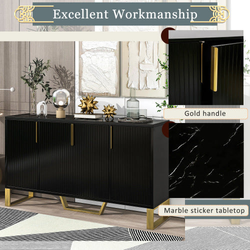 TREXM Modern Contemporary 4 Doors Sideboard Cabinet - Black