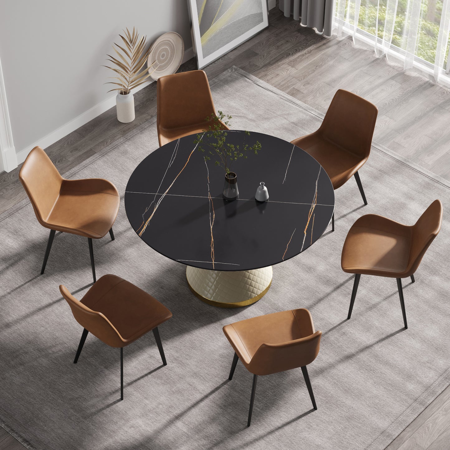 Atunus Modern 53" Sintered Stone Dining Table with Carbon Steel Base