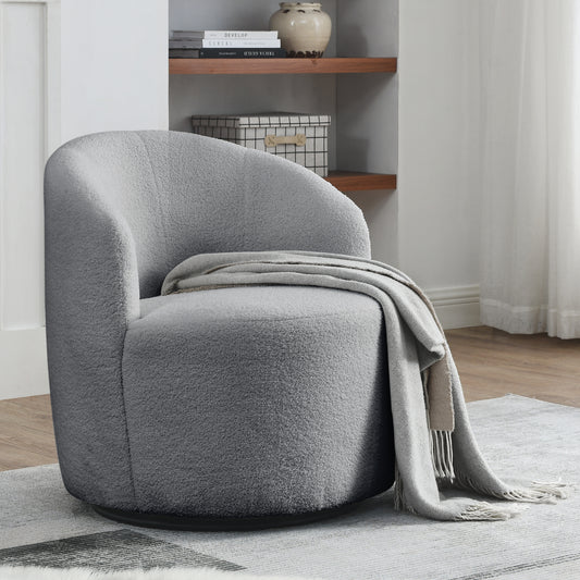 Welike Modern Teddy Fabric Barrel Chair & Ottoman Set - Gray