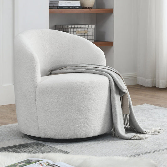 Welike Modern Teddy Fabric Barrel Chair & Ottoman Set - White